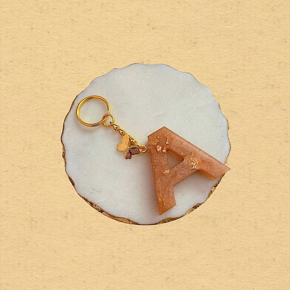 Custom Letter “A” Butterfly Key Chain - Peach Gold